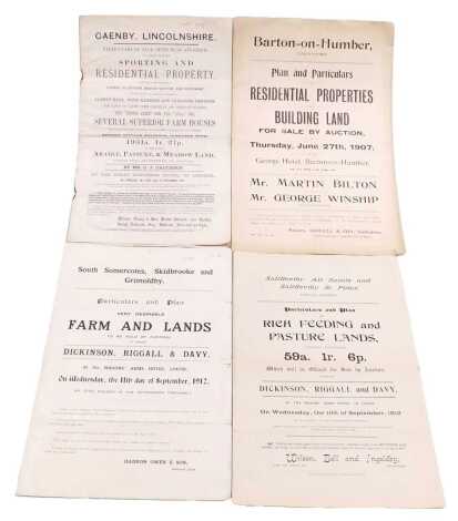 Four late 19thC and later Lincolnshire auction estate catalogues, comprising The Caenby Estate by Mr C J Calthrop, at the Great Northern Hotel Lincoln, 1871, map lacking, residential properties and building land at Barton on Humber, to be sold at the Geor