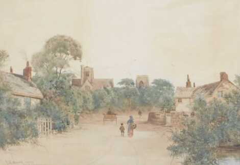 Frederick W Waugh (British late 19thC). Village street scene, watercolour, signed, dated 1898, 37.5cm x 52.5cm.