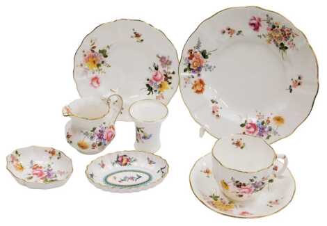 A group of Royal Crown Derby Derby Posies porcelain, comprising a trio, cake plate, cream jug, spill vase and two trinket dishes. (8)