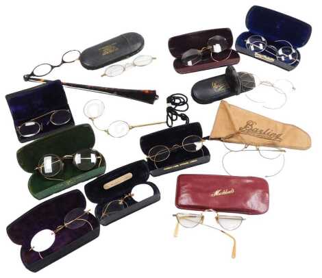 A group of early 20thC spectacles, cased, together with pince-nez, and lorgnettes. (a quantity)