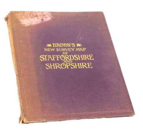 Bacon's New Survey Map of Staffordshire and Shropshire, 25 fold cloth, with Index Gazette and Boroughs Open & Rural Districts, cloth bound.