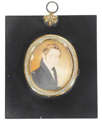 An early 19thC portrait miniature, head and shoulders study of a gentleman, 7cm x 6cm. (AF)