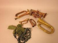 Three regimental type copper and brass bugles