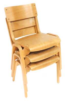 A set of eight Tecta Furniture Limited beech and bentwood stacking chairs, designed by Stafford, patent number 912174. - 3