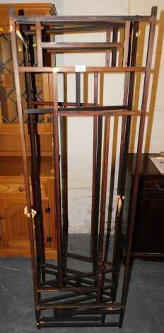 A hardwood framed three panel bedroom dressing screen, (excluding fabric to panels)