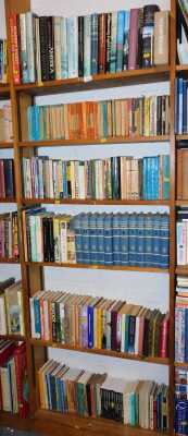 Various books, to include Every Man's Encyclopaedia, Penguin and Puffin paperback fiction, etc. (1 bookcase)