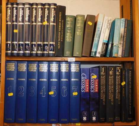 Various books, to include Mee (Arthur) The King's England, relating to London, Norfolk, Sussex, Essex, various volumes of The History of the English Speaking Peoples, etc. (2 shelves)