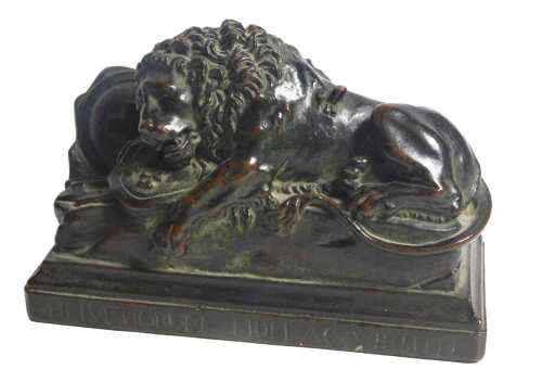 A Continental bronzed plaster figure of the lion of Lucerne, 18cm wide.