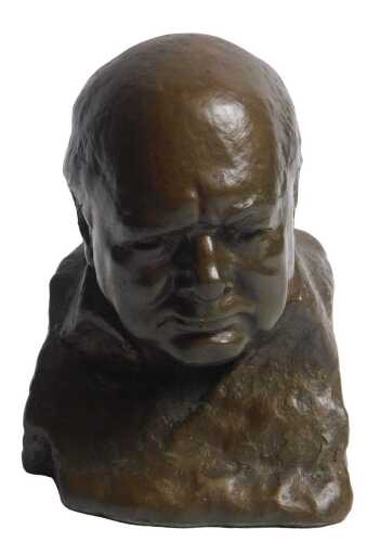 After Oscar Nemon (1906-1985). A bronzed casting of Winston Churchill, 14cm high. Provenance: Given to Lord Cormack by the sculptor himself. Upon initial inspection some scuffing to back of bust, no apparent cracks, chips or repairs.