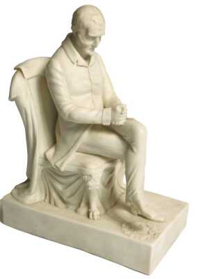 A 19thC Samuel Alcock and Co Parian figure of The Duke of Wellington, modelled seated on a chair with his monogram to the rectangular base, produced June 1852, 29cm high. No apparent damage upon initial inspection.