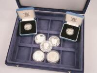 Five silver commemorative crowns and two other commemorative coins