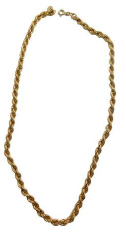 A 9ct gold rope twist neck chain, of chunky design, yellow metal stamped 9kt, 50cm long, 13.7g.