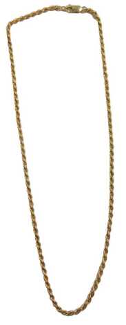 A 9ct gold thin rope twist neck chain, the clasp stamped 375, 52cm long, 7.3g.