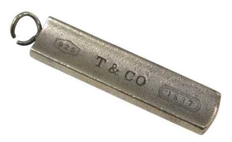 A Tiffany and Co silver bar pendant, number 1837, 25.5g.