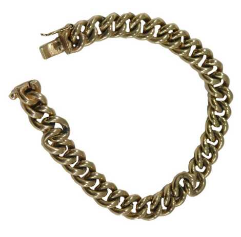 A 9ct gold curb link bracelet, on a snap clasp, 37.1g.