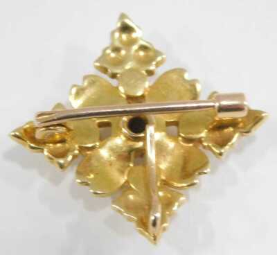 A seed pearl and diamond brooch, in a square floral and foliate design, in yellow metal, 3.9g. - 2