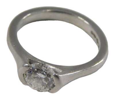 A platinum and diamond solitaire ring, the brilliant cut stone in a claw setting, approximately 1ct, stamped 950, size K, 6.3g.