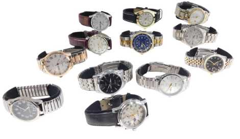 Twelve replica gentlemans dress wristwatches and chronographs, including Southberg, Citizen, Olmeca, Chronos, and Arlanchi, cased.