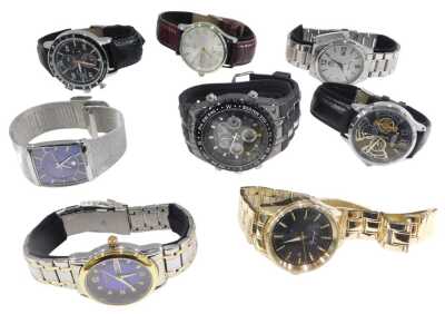 Nine replica gentlemans dress wristwatches and chronographs, including Wlisth, Orient, Waknoer, Binzi, and Citizen, cased.