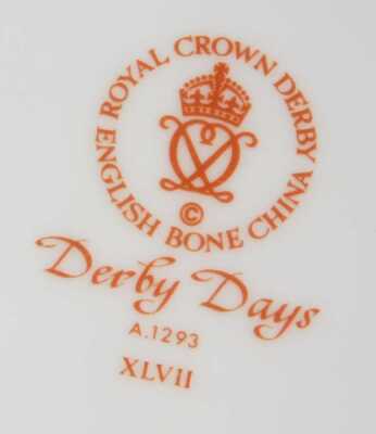 A Royal Crown Derby Derby Days pattern ginger jar and cover, decorated with flowers, butterflies, etc., 22cm high, printed marks in red to underside. - 2