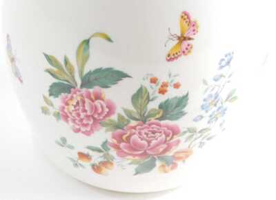 A Royal Crown Derby Derby Days pattern ginger jar and cover, decorated with flowers, butterflies, etc., 22cm high, printed marks in red to underside. - 3