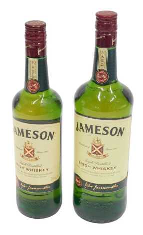 A bottle of Jamieson triple distilled Irish whisky, 1ltr, and a smaller 700ml bottle. (2)