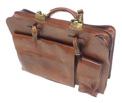 A leather briefcase, with various compartments, stamped The Bridge, 46cm wide.