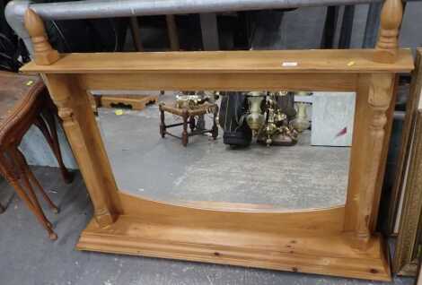 A pine overmantel mirror, 96cm high, 127cm wide.