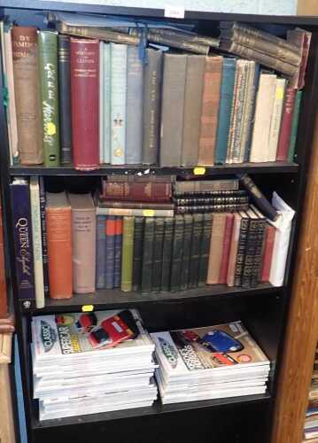 Various books, magazines, etc., to include Lloyds of London, works by Sir Walter Scott, Anthony Trollop, Jane Austen, Janes Ships, Cameron etchings, fishing books, etc. (2 shelves)