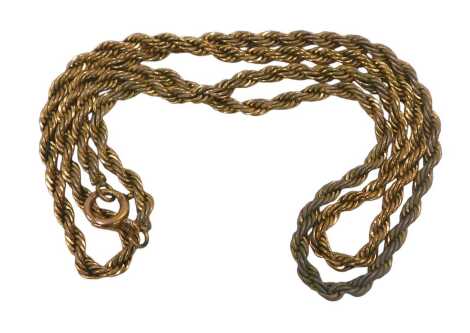 A rope twist neck chain, on a bolt ring clasp, clasp marked 9ct, 14.6g all in.