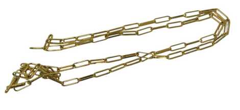 A gold plated oval link neck chain, on a bolt ring clasp, stamped 18KGP, 60cm long. Upon initial inspection, the chain appears to be without damage.