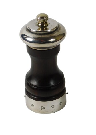 A modern silver and rosewood pepper grinder, Birmingham 1985, 10cm high.