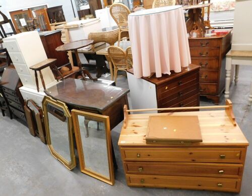 A group of furniture, to include a pine veneer three drawer chest, wall mirrors, etc. (a quantity)