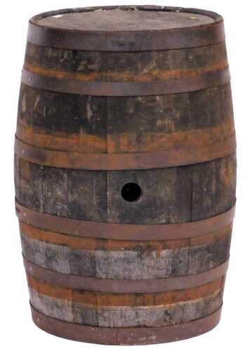 An oak whisky or beer coopered barrel, 90cm high, 55cm diameter.