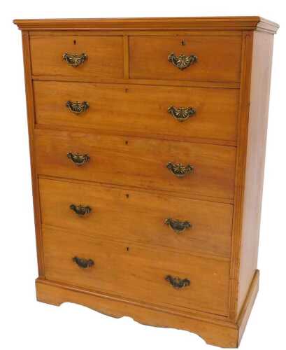 A Victorian walnut chest, the top with a moulded edge, above two short over four long drawers, on bracket feet, 138cm high, 105cm wide, 55cm deep.