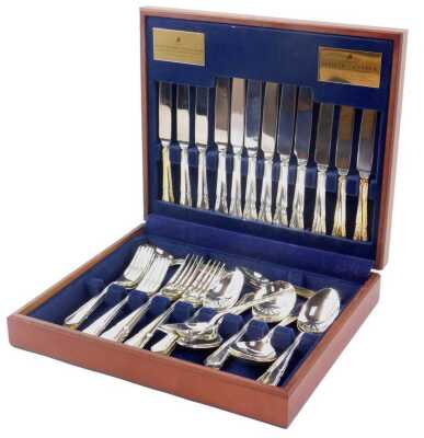 A Viners silver plated forty four piece canteen of cutlery, for six place settings, in a fitted case.