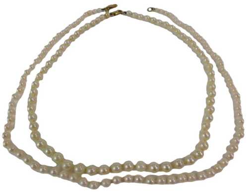 Two cultured pearl necklaces, one with a 9ct gold clasp, 48cm and 42cm long. (2)