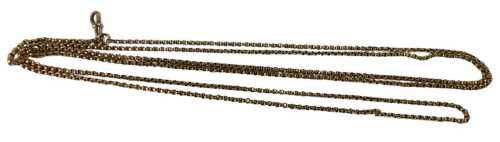 A long guard muff chain, on a lobster claw clasp, stamped 9ct, 104cm long, 25.5g.