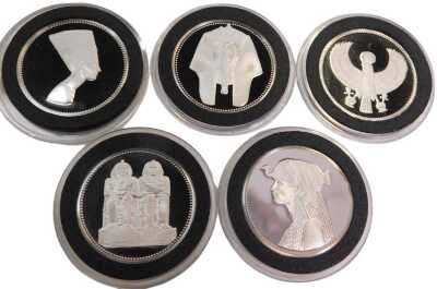 A Franklin Mint The Great Treasures of Ancient Egypt silver proof coin set, comprising five coins, in fitted case.