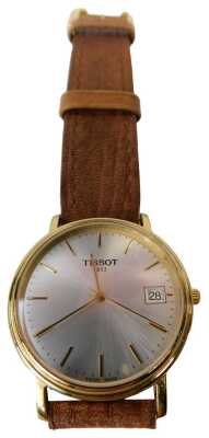 A Tissot 1853 gentleman's wristwatch, silvered dial with baton markers, date aperture at 3 o'clock, Model T870/970, 14BC0163473, on a leather strap. Upon initial inspection the wristwatch is not running.