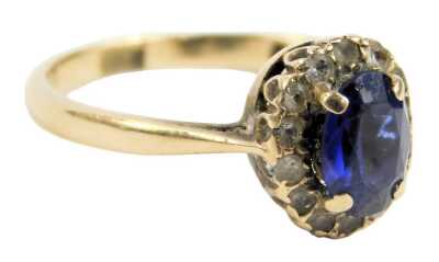 A 9ct gold sapphire and white sapphire cluster ring, size L, 2.0g.