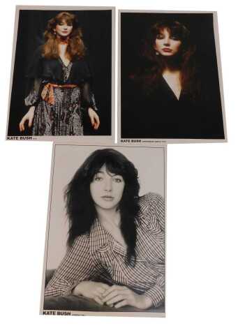 Three reproduction Kate Bush posters, from 1978, in Amsterdam, and another, and London 1983, published by Artificial Posters, 84cm x 59.5cm.