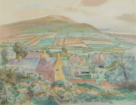 John Nash R.A. (1893-1977). Llangennith (Llangyndd) landscape West Glamorgan, pencil, coloured crayon and watercolour, signed, Spink label verso number K39260, 45cm x 57cm. Estimate £3000-£5000. Upon initial inspection there is a crease mark to the middle