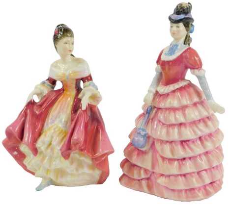 Two Royal Doulton porcelain figures, modelled as Southern Belle, HN2229, and Diane, HN3604, indistinctly signed and dated 1994, both boxed.