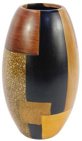 A 20thC pottery vase, of ovoid form, decorated in square panels in black and differing shades of brown, unstamped, 35cm high.