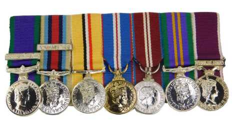 A group of Elizabeth II miniature medals, comprising General Service Medal with Northern Ireland clasp, Operational Service Medal with bar for Afghanistan, OP-Telic Medal, Queen's Golden and Diamond Jubilee Medals, Accumulated Campaign Service Medal, and 