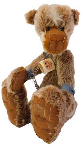 A Bobbie's Bears mohair Percy bondage bear, 45cm high.