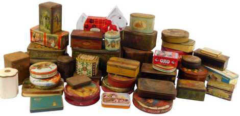 A group of bygone tins, to include OXO, Bluebird Toffee, Tartan Shortbread, etc. (a quantity)