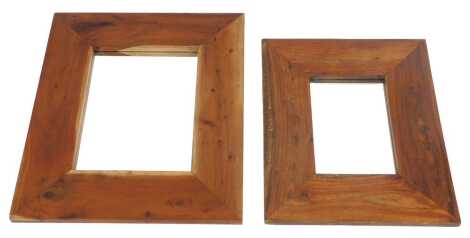 Two hardwood framed wall mirrors, each of rectangular form, 70cm x 62cm, and 60cm x 49cm.