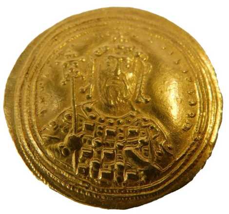 A Byzantine coin, of Constantine VIII, a gold Histamenon Nomisma showing the bust of Nimbate Christ, holding a book of Gospels, the reverse with the Emperor wearing a crown etc., 4.5g